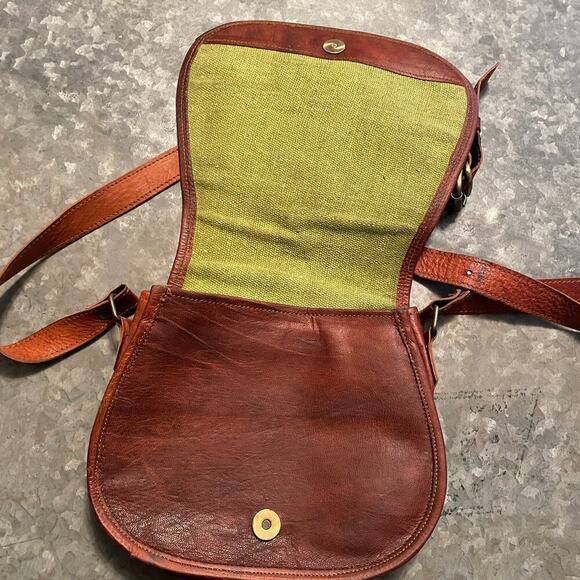 Vintage Brown Genuine Waxed Leather Crossbody Purse Shoulder Bag Handmade Retro - Picture 9 of 15